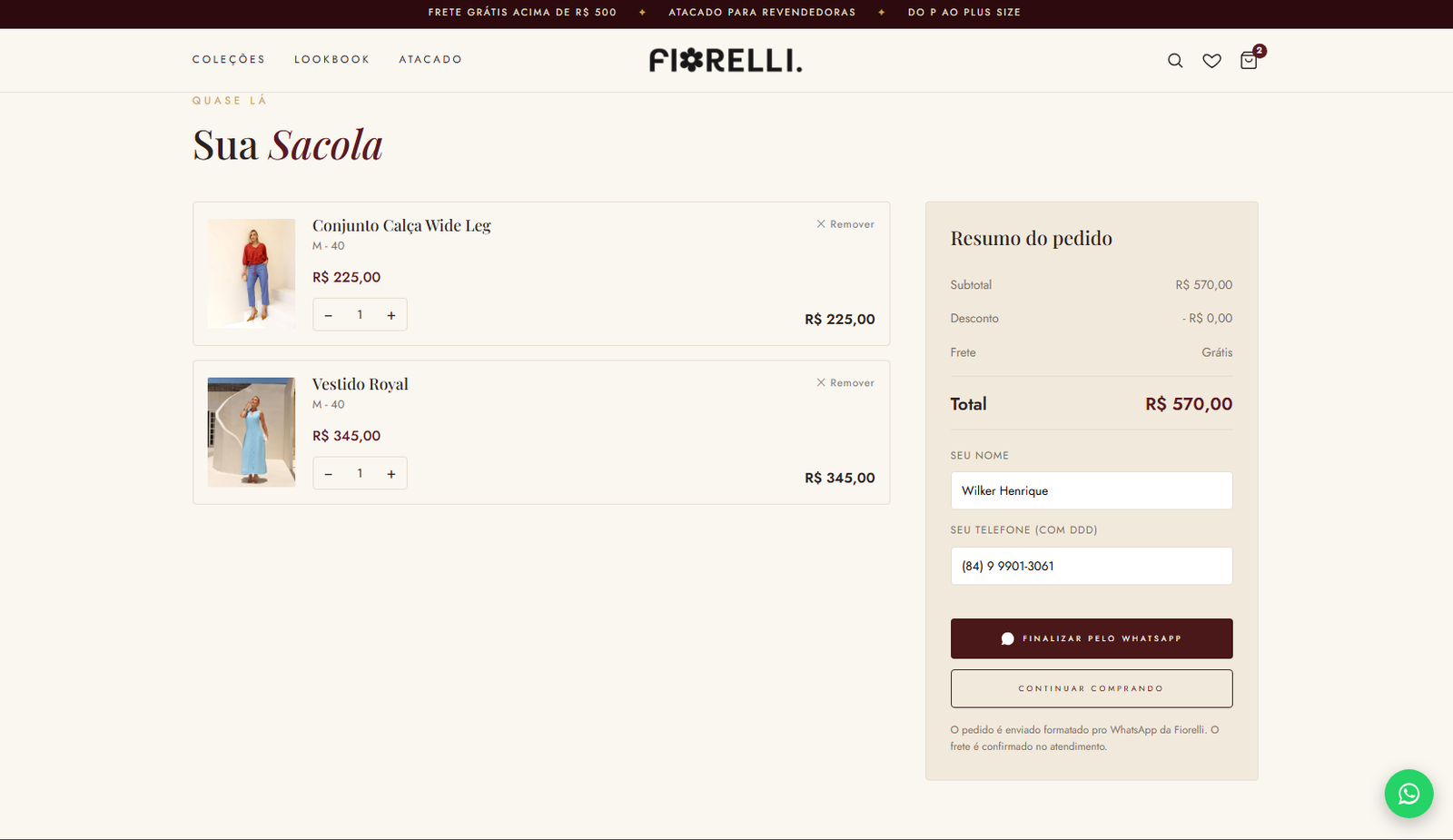 Checkout com frete calculado por CEP