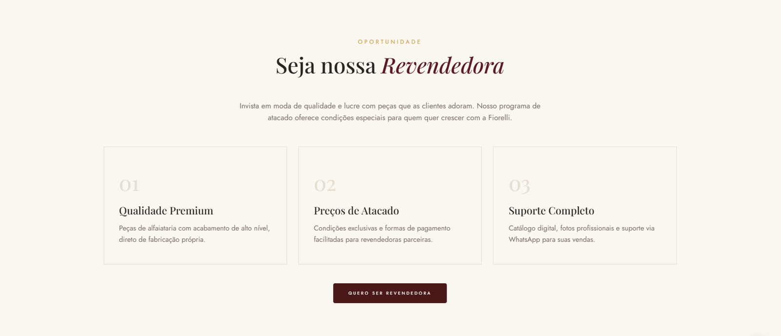 Chamada para revendedoras na home da Fiorelli