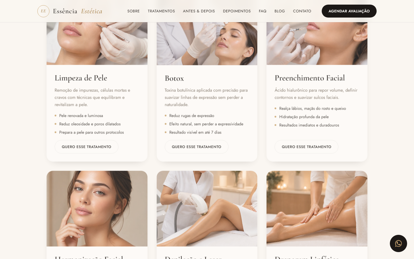 Site da clínica de estética
