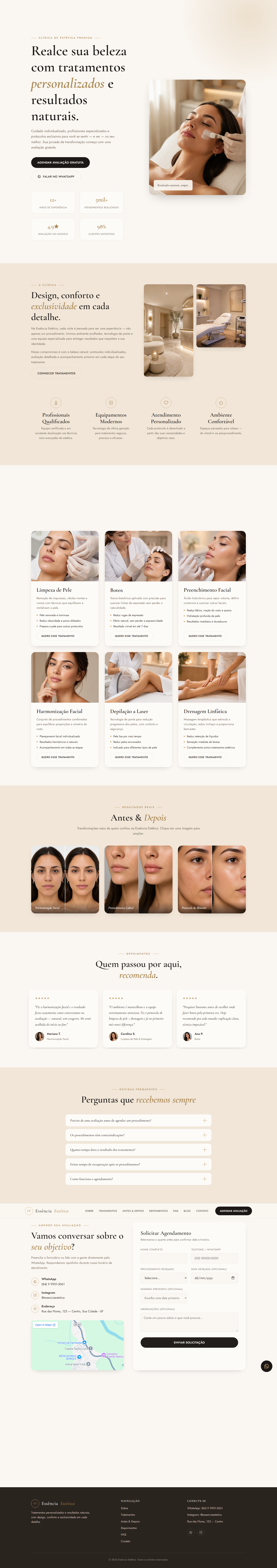 Home completa do site Essência Estética